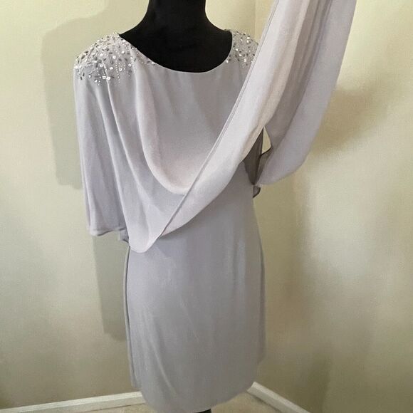 SLNY New York Dress Size 6 Formal Gray Wedding Bride Beaded Layered Holiday - Picture 9 of 16